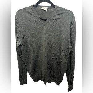 Pelikamo Green Wool V-Neck Sweater with Suede Elbow Patches